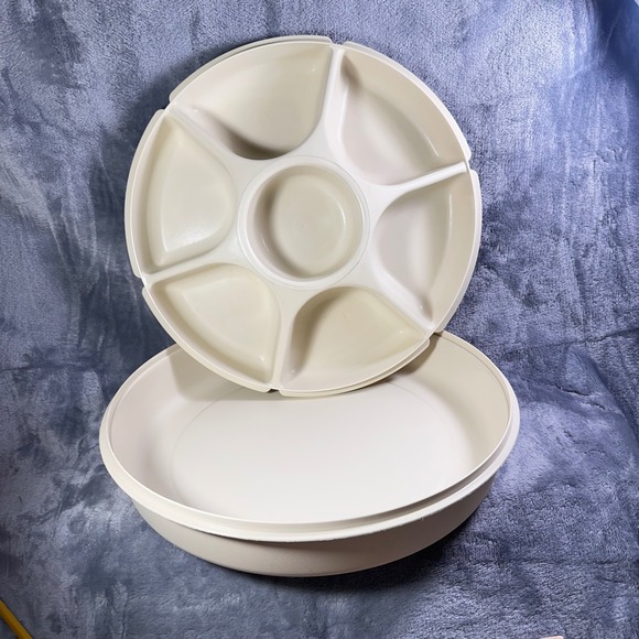 Other - Vintage‎ Tupperware 6 Section Snack Serving Tray Almond Lazy Susan Dip Center
